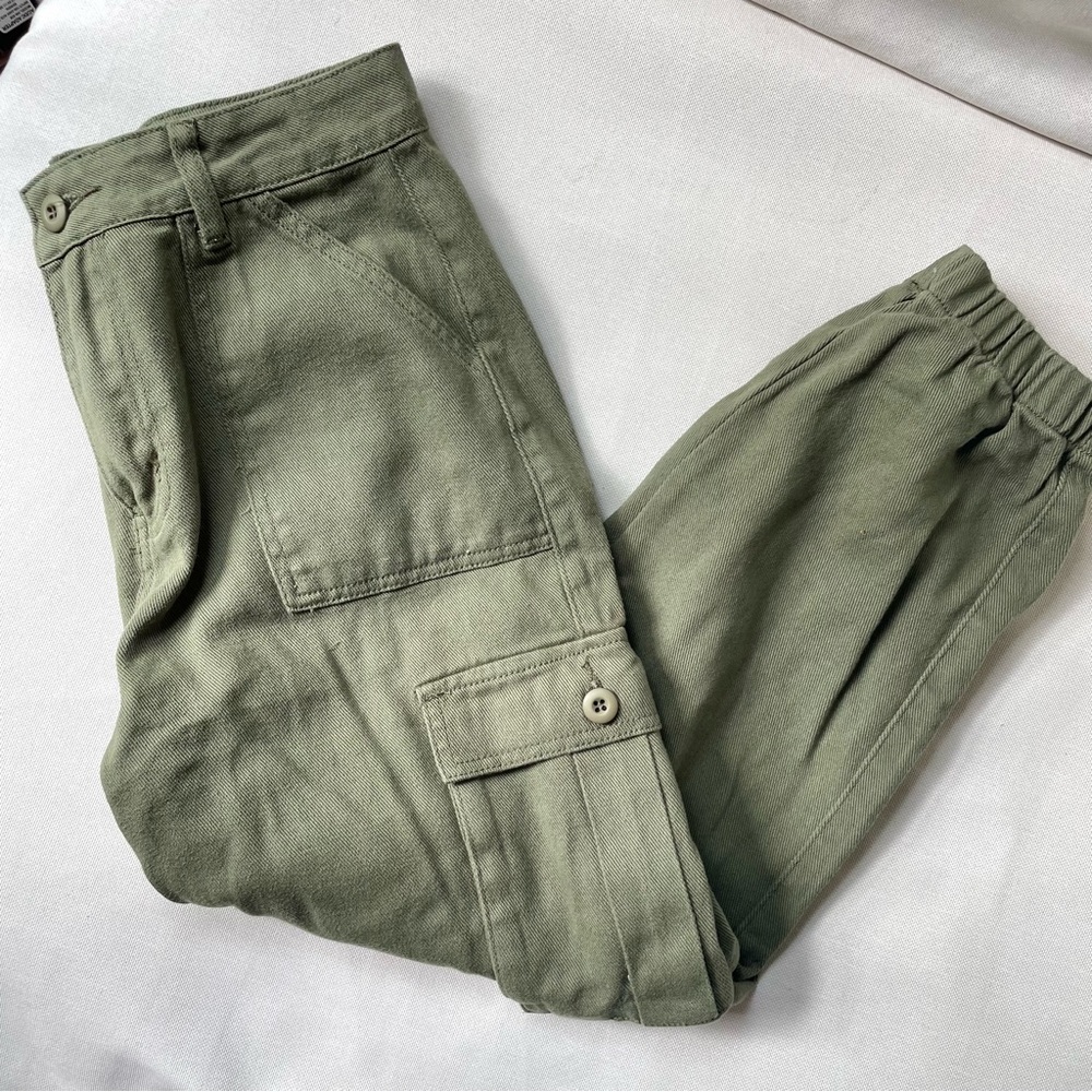 Army Green Petite High Waist Cargo Jeans